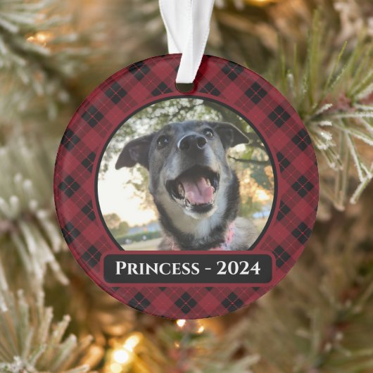 Red and Black Tartan Plaid Dog Photo Christmas (Arbre)