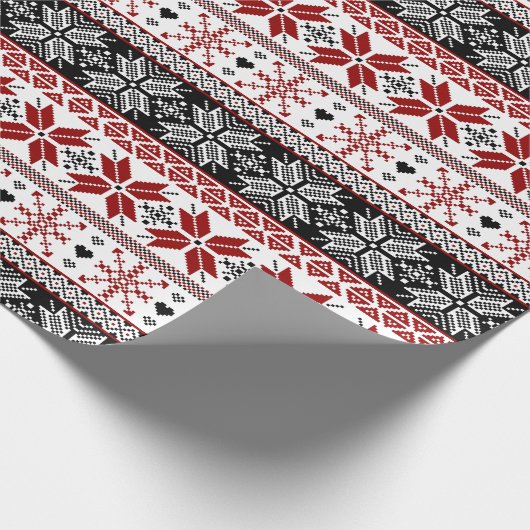 Red and Black Winter Fair Isle Pattern Cadeaupapier (Hoek)