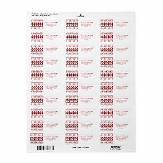 Red and Black Winter Fair Isle Pattern Etiket (Full Sheet)
