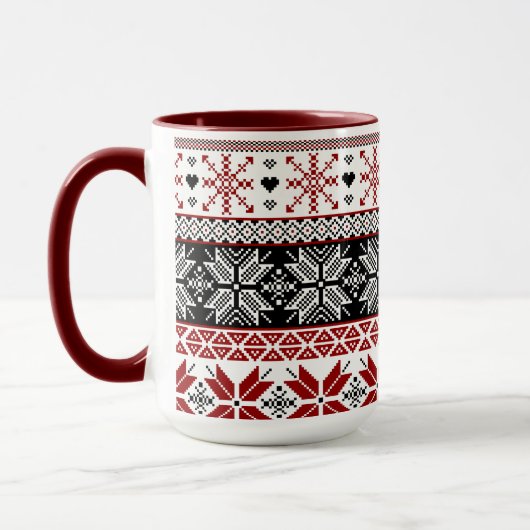 Red and Black Winter Fair Isle Pattern Mok (Links)