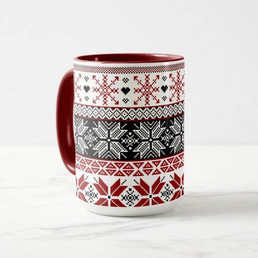 Red and Black Winter Fair Isle Pattern Mok (Voorkant links)