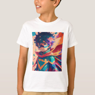 Red and Blue Anime Superhero Boy T-shirt