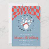 red and blue bowling boy birthday invitation kaart (Voorkant)