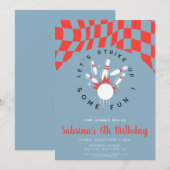 red and blue bowling boy birthday invitation kaart (Voorkant / Achterkant)