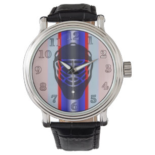 Red and Blue Goalie Mask Hockey Wrist Watch Horloge