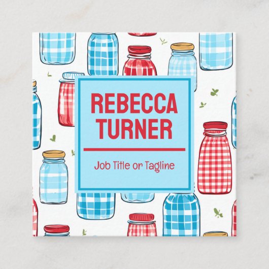 Red and Blue Mason Jar Pattern, QR Code Vierkante Visitekaartje (Voorkant)