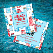 Red and Blue Mason Jar Pattern, QR Code Vierkante Visitekaartje