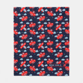 Red and Blue Planes and Clouds Kids Monogram Fleece Deken (Voorkant)