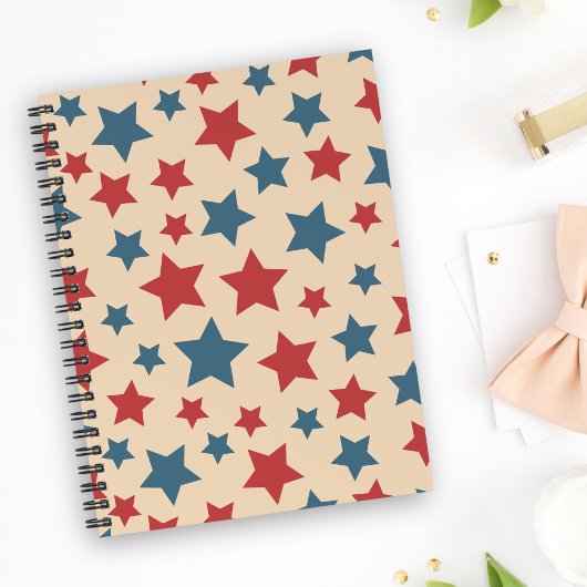 Red and Blue Stars, 4th of July, Beige Background