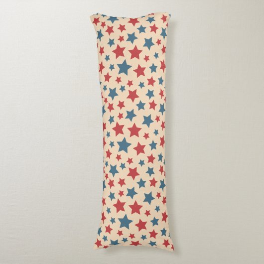 Red and Blue Stars, 4th of July, Beige Background Lichaamskussen (Voorkant Verticaal)
