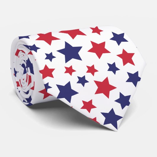Red and Blue Stars, 4th of July, White Background Stropdas (Opgerold)