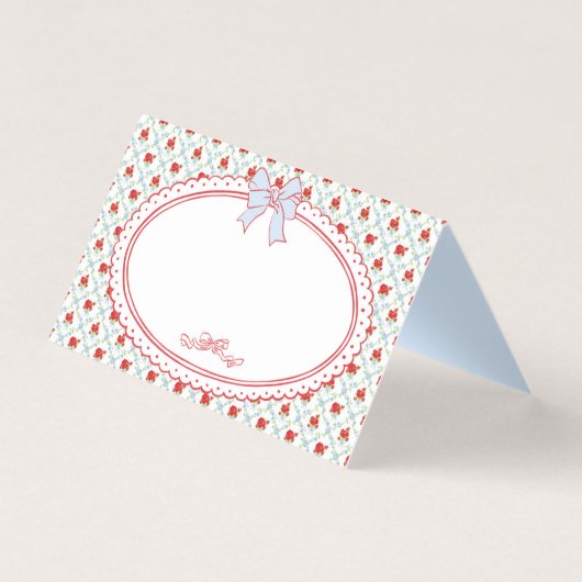 Red and Blue Vintage Fancy Floral Place Card Table Kaart (Voorkant)