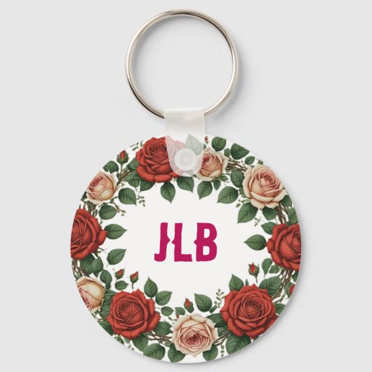 Red and Blush Rose Wreath Sleutelhanger (Voorkant)