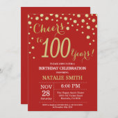 Red and Gold 100th Birthday Diamond Invitation (Devant / Derrière)
