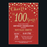 Red and Gold 100th Birthday Diamond Invitation<br><div class="desc">100e anniversaire Invitation avec Parties scintillant rouge et or Arrière - plan diamant. Confetti d'or. Anniversaire adulte. Hommes ou Femmes Anniversaire. Pour plus de personnalisation,  cliquez sur le bouton "Customiser" et utilisez notre outil de conception pour modifier ce modèle.</div>
