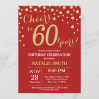 Red and Gold 60th Birthday Diamond Invitation