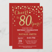 Red and Gold 80th Birthday Diamond Invitation (Devant / Derrière)