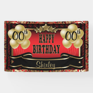 Red and Gold Abstract Happy 00th Birthday Spandoek