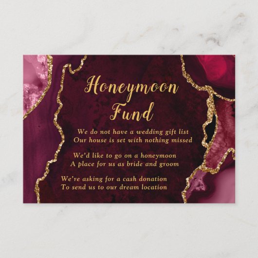 Red and Gold Agate Honeymoon Fund Informatiekaartje (Voorkant)