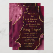 Red and Gold Agate Marble Birthday Party Kaart (Voorkant / Achterkant)