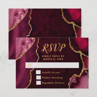 Red and Gold Agate Marble RSVP Kaartje