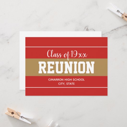 Red and Gold Any Year School Reunion Invitation (Devant/Arrière en situation)