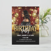 Red and Gold Birthday Party Invitation (Debout devant)