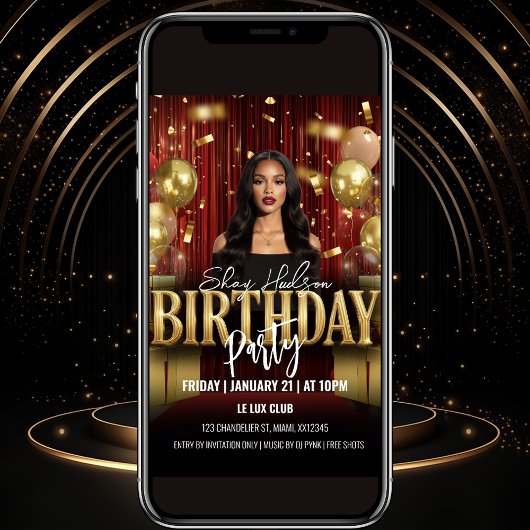 Red and Gold Birthday Party Invitation