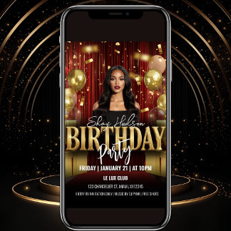 Red and Gold Birthday Party Invitation Kaart