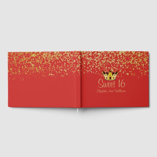 Red and Gold Crown Sweet 16 Guest Book Gastenboek (Volledig)
