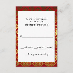 Red and Gold Elegant-reactiekaart RSVP Kaartje