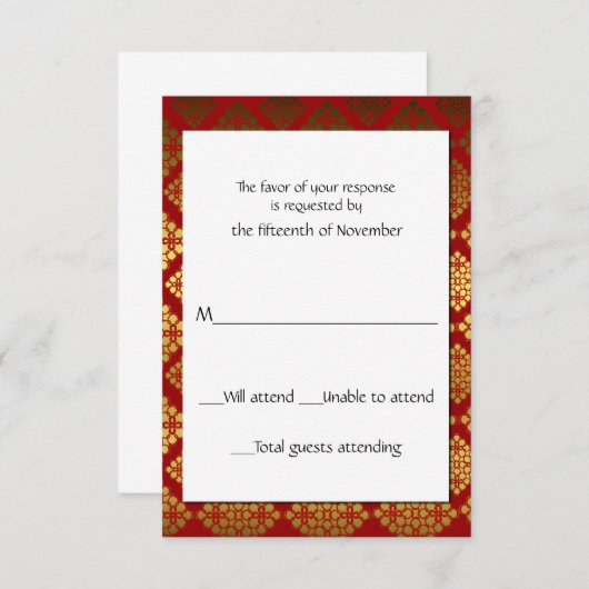 Red and Gold Elegant-reactiekaart RSVP Kaartje (Voorkant / Achterkant)