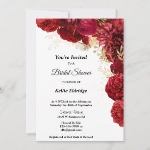 Red and Gold Floral Bridal Shower Kaart