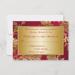 Red and Gold Floral Reply Card RSVP Kaartje