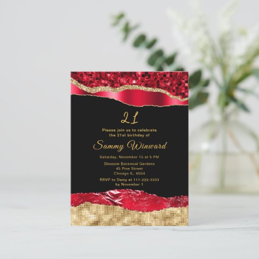 Red and Gold Glam Tears Verjaardagsfeest Briefkaart (Staand voorkant)