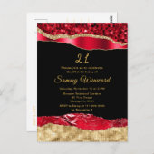 Red and Gold Glam Tears Verjaardagsfeest Briefkaart (Voorkant / Achterkant)