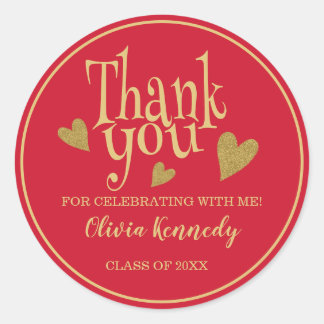 Red And Gold Graduation Party Thank You  Ronde Sticker