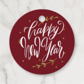 Red and Gold Happy New Year Calligraphy Wreath Bedankjes Labels (Voorkant)