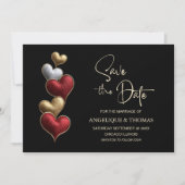 Red and Gold Hearts Wedding Save the Date (Devant)