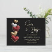 Red and Gold Hearts Wedding Save the Date (Debout devant)