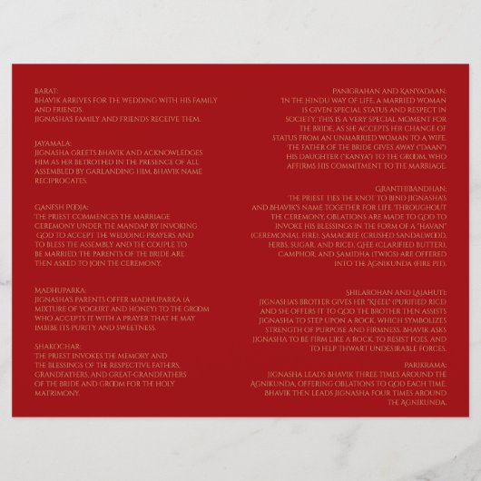 Red and Gold Indian Damask Programme de mariage hi (Dos)