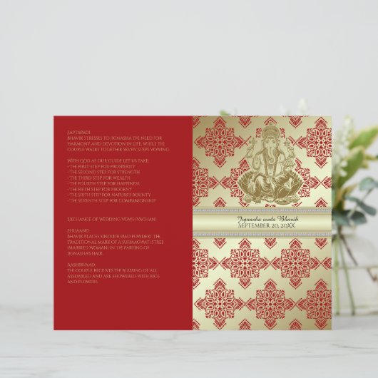Red and Gold Indian Damask Programme de mariage hi (Debout devant)