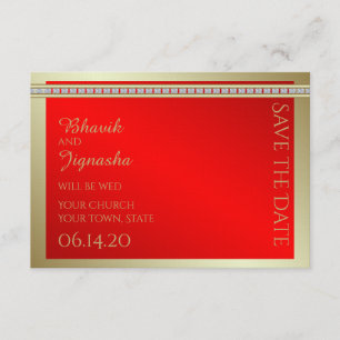 Red and Gold Indian Damask Wedding Save the Date