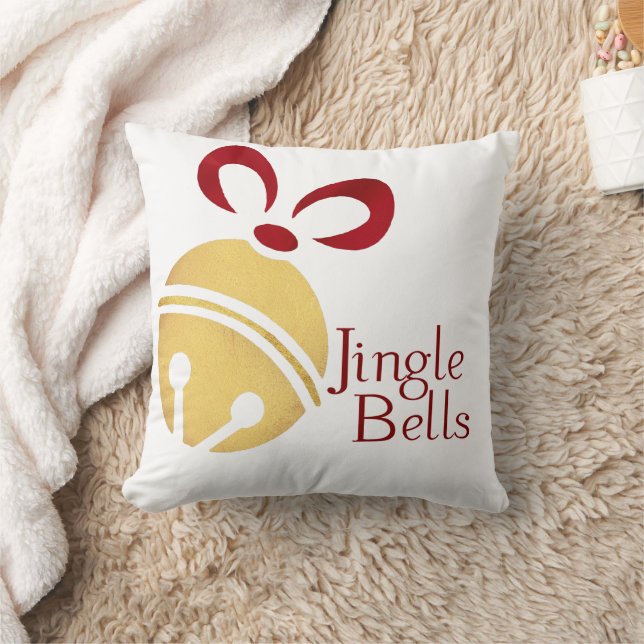 Red and Gold Jingle Bells Fun Add Name Kerstmis Kussen (Deken)