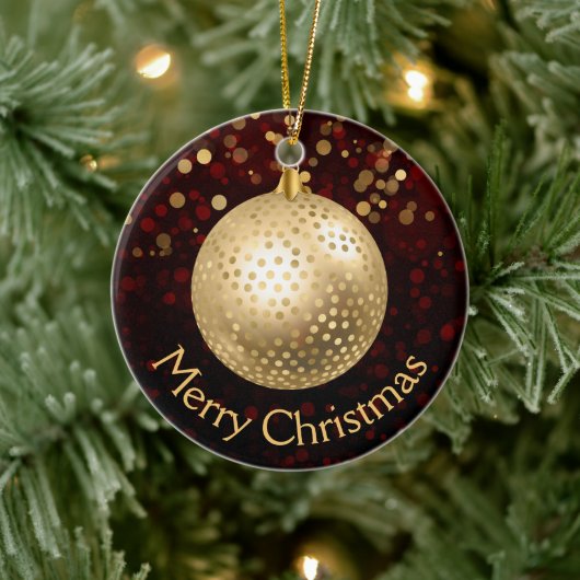 Red and Gold Kerstmis Bauble & Bokeh Keramisch Ornament (Boom)
