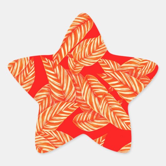 Red and Gold Leaf Pattern Star-Sticker Ster Sticker (Voorkant)