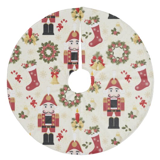 Red and Gold Nutcracker Fleece Kerstboom Rok (Voorkant)