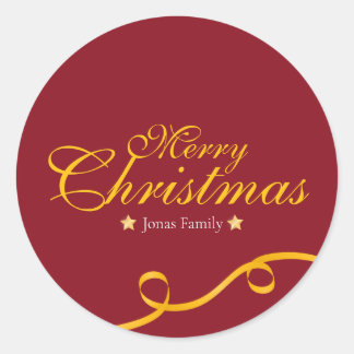 Red and Gold Ribbon Christmas Ronde Sticker