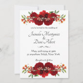 Red and gold rustic flower wedding invitation (Devant)