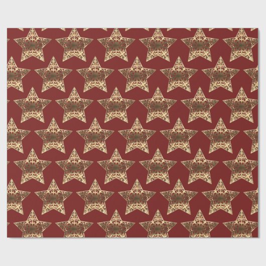 Red and Gold Stars Pattern Burgundy Kerstchic Cadeaupapier (Vlak)